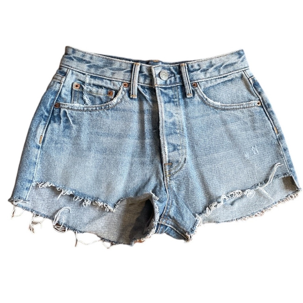 GRLFRND Cindy Distressed High Waisted Cutoff Short Shorts Blue Size 24